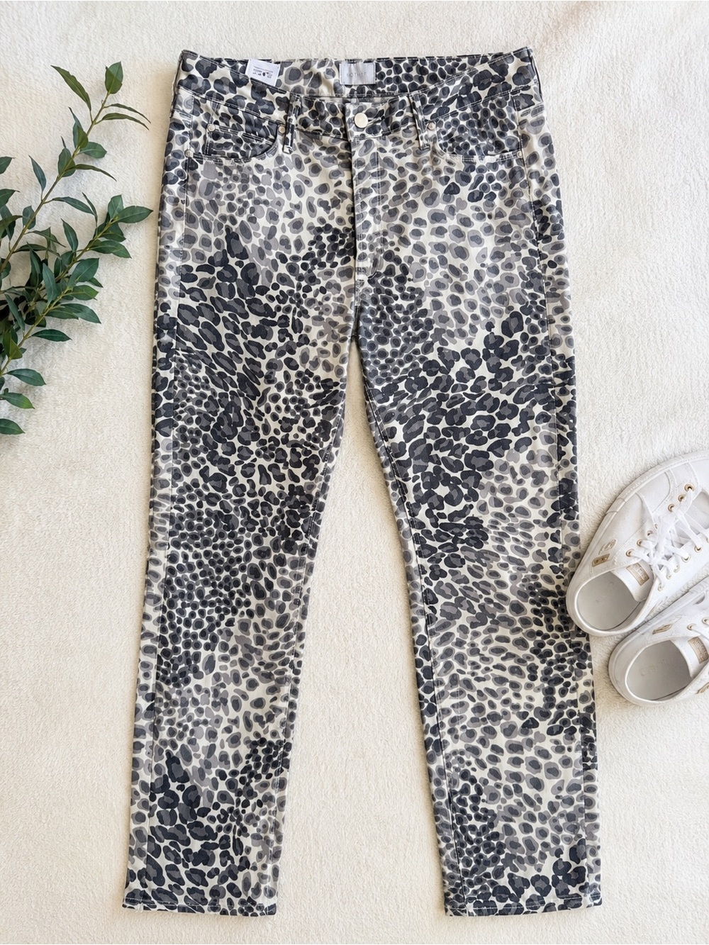 MOTHER The Looker Jeans Size 31 Gray Animal Leopard Print Skinny Crop